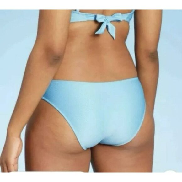 Shade And Shore Bikini Top 36B Cheeky Bottom Large Jacquard Textured Blue NWT - Picture 8 of 13